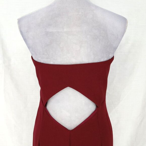 Katie May Gown Dress Womens 16 Burgundy Strapless Open Back Long Sheer Scarf - Picture 11 of 16